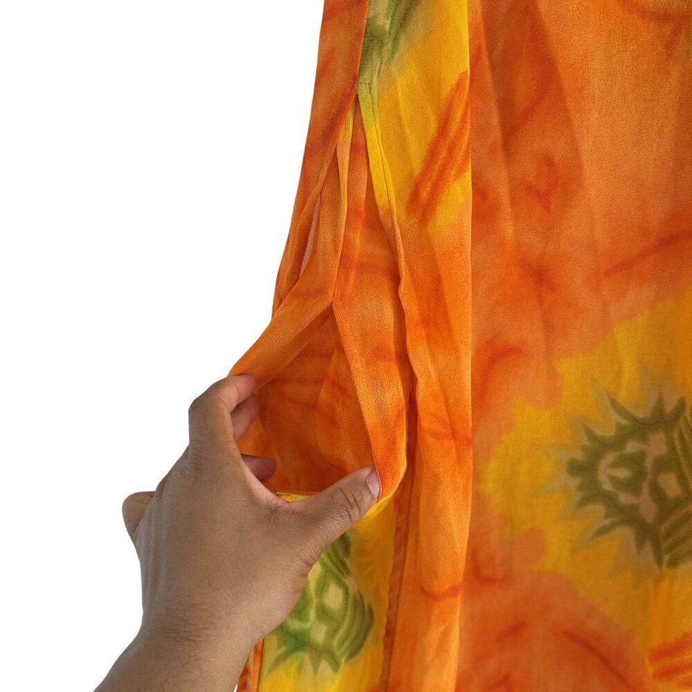Vintage Kloz Lyne Dress Womens 90s Orange Floral Sheath Overlay Sleeveless Large - Picture 8 of 8